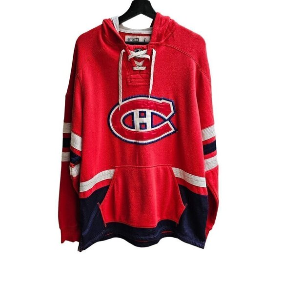 Distressed CCM NHL Montreal Canadians Hoodie Large Red & Navy - Picture 1 of 10